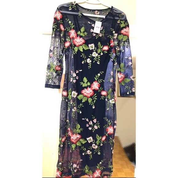 Navy Blue Net Embroidered Dress *BRAND NEW* - Picture 2 of 2